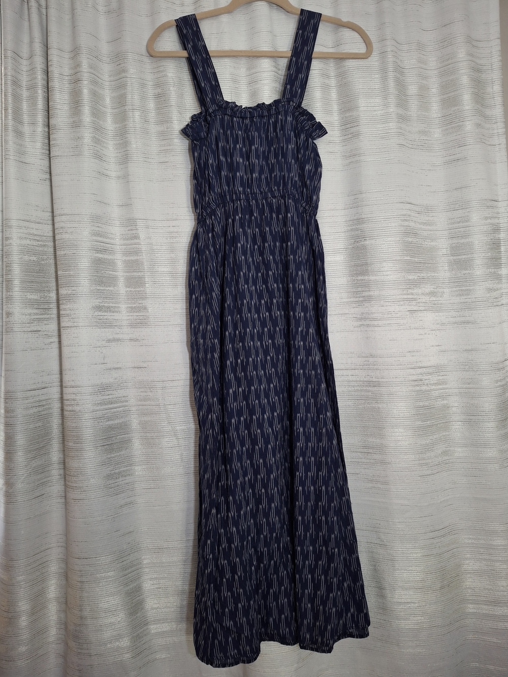 Outerknown Isla Indigo Printed Midi Dress with Tie Waist XS